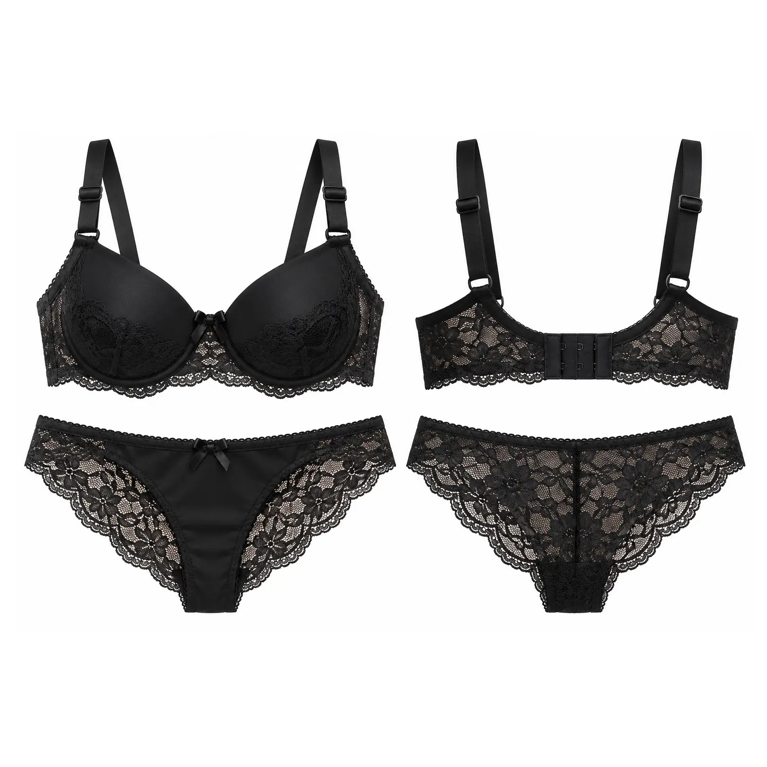 Tilsim Black Floral Lace Bra & Panty Set