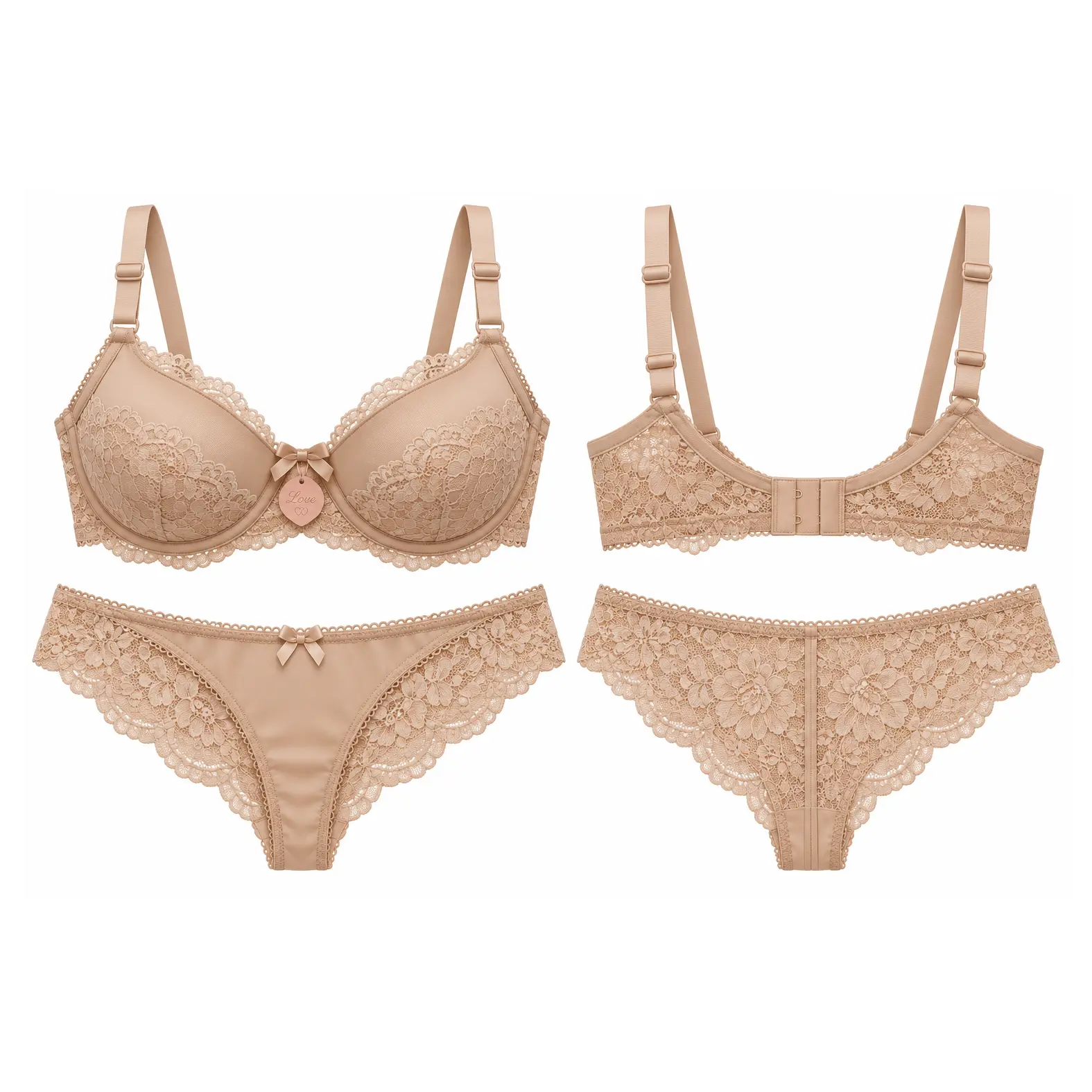 Tilsim Beige Floral Lace Bra & Panty Set