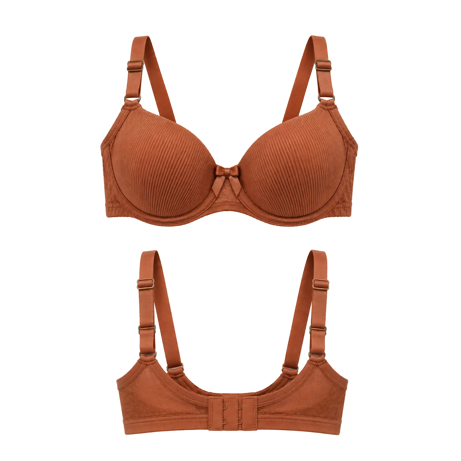 DOGAN Brown Ribbed Molded-Cup Bra