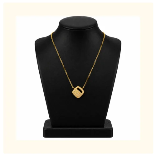 Pure Gold Sparkling Padlock Pendant Necklace
