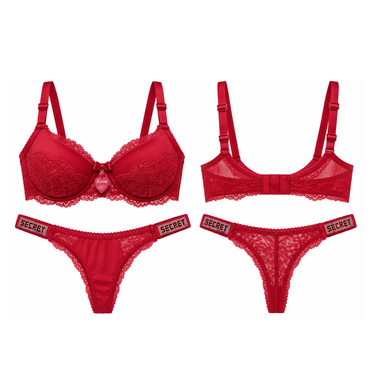 Ecem Burgundy Floral Lace Bra & Panty Set