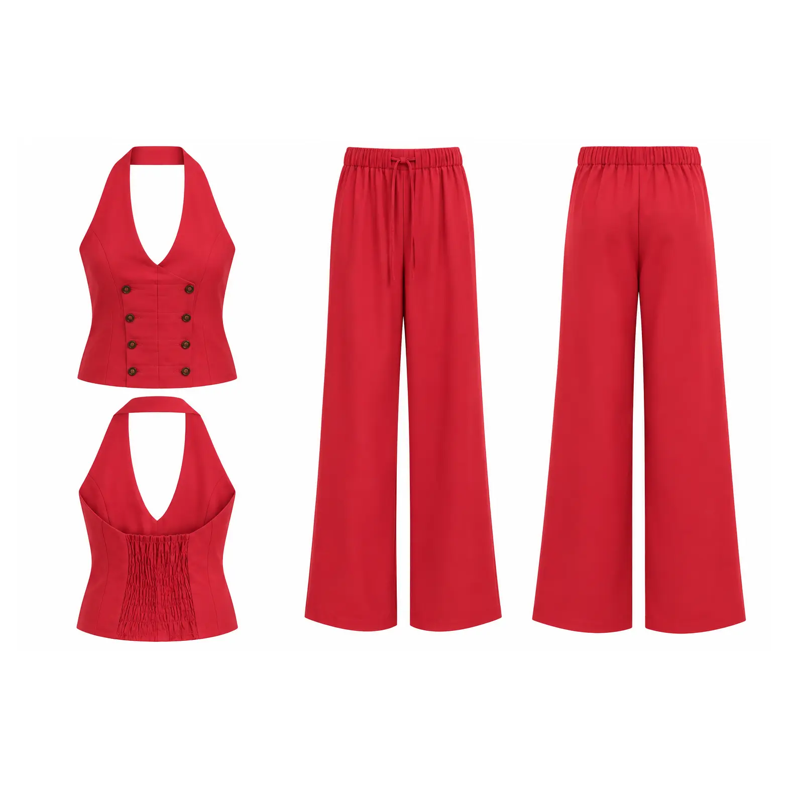Women's Red Relaxed Drawstring Pants