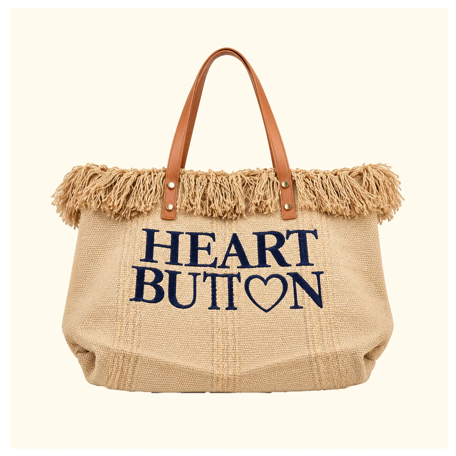 Heart Button Fringed Canvas Tote Bag