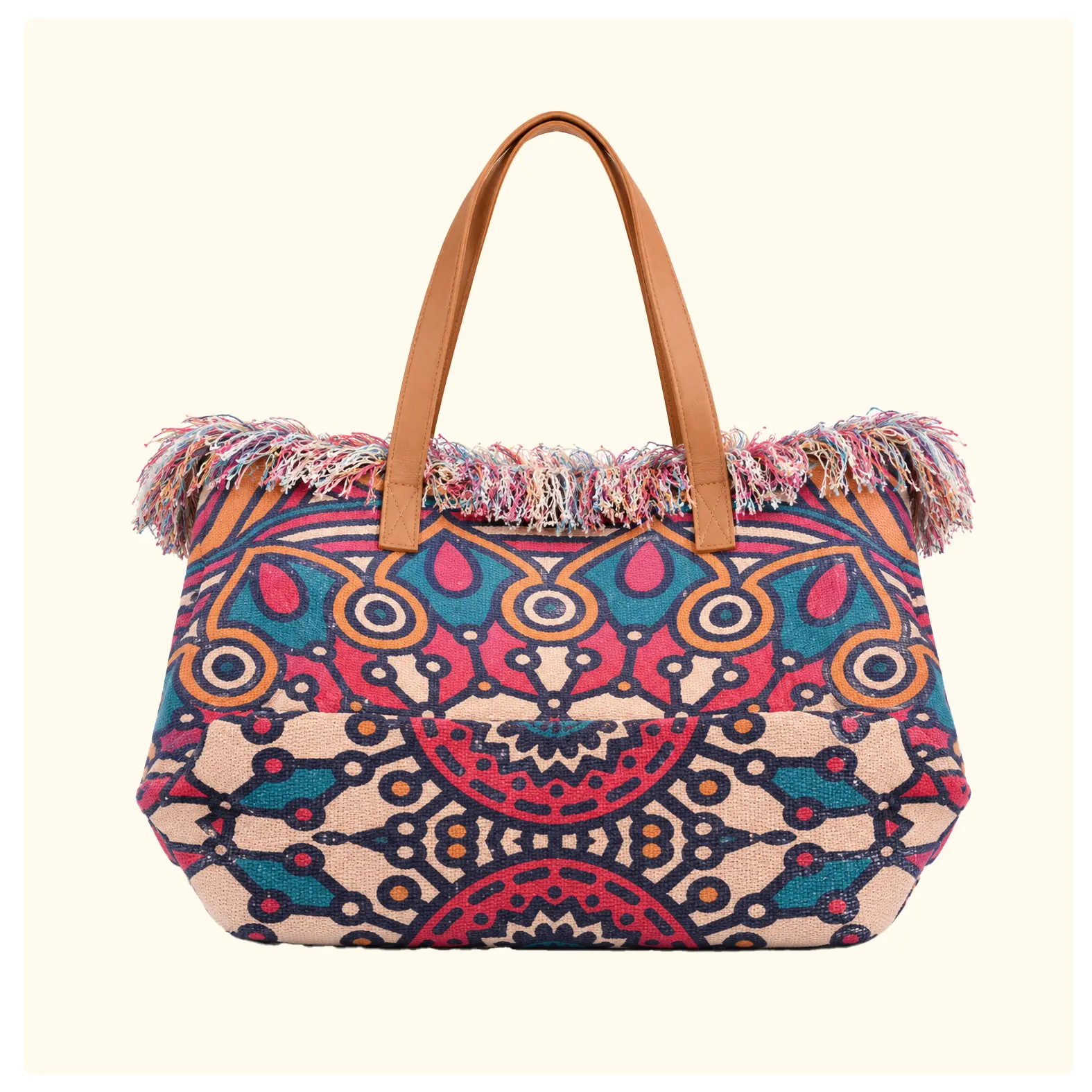 Brown & Cream Striped Woven Tote Bag